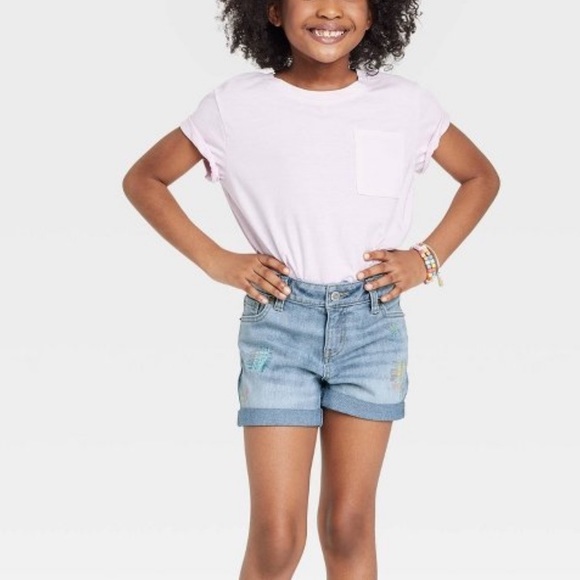 NWT Super stretch pastel embroidered jean shorts - Picture 2 of 7